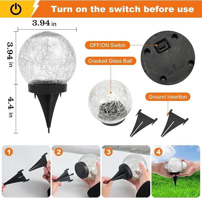 Solar Globe Lights Outdoor Waterproof-Solar Balls-Solar Garden Lights-Solar Orbs for Outside 2 Pack Cracked Glass Ball for Lawn Patio Yard Backyard Decorations by GreenHaven Gardens