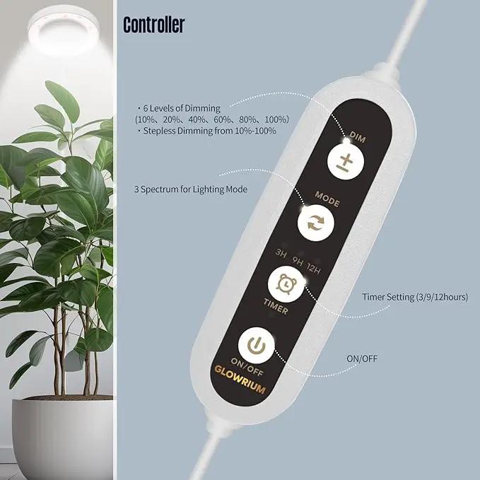 GLOWRIUM Indoor Grow Light, 20 Watt Full Spectrum LED Plant Growth Light with Stand, Adjustable Height with Timer 3/9/12 hrs, White LED Plant Lamp by GreenHaven Gardens