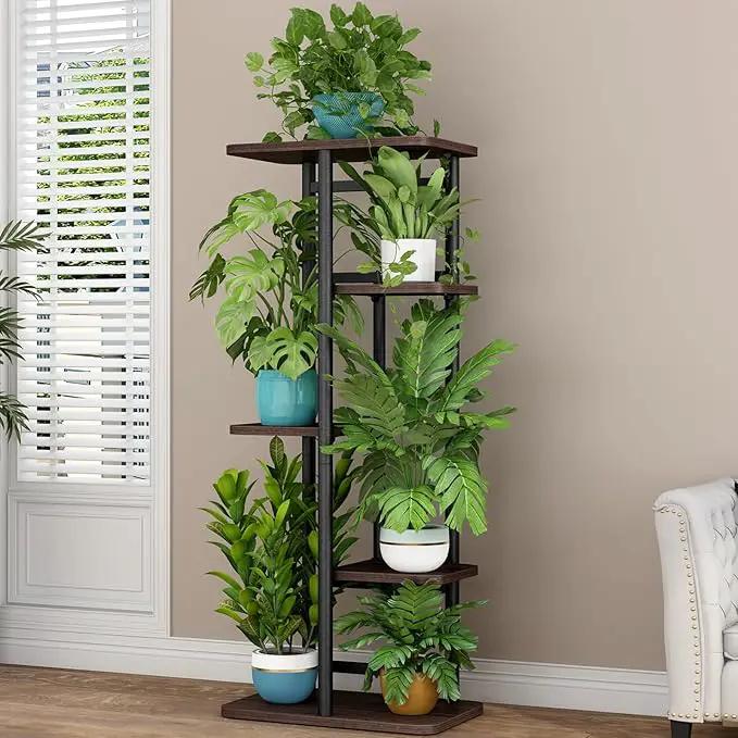 LINZINAR Plant Stand 5 Tier 6 Potted Indoor Plant Shelf Multiple Stands for Garden Corner Balcony Living Room by GreenHaven Gardens