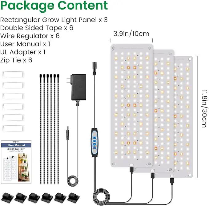 Grow Light, Full Spectrum Under Cabinet Plant Lights for Indoor Growing 3 Panels, Lightweight Plant Light Panel with UL Adaptor, Large Area Illumination 414 LEDs Grow Lamp for Seedlings by GreenHaven Gardens