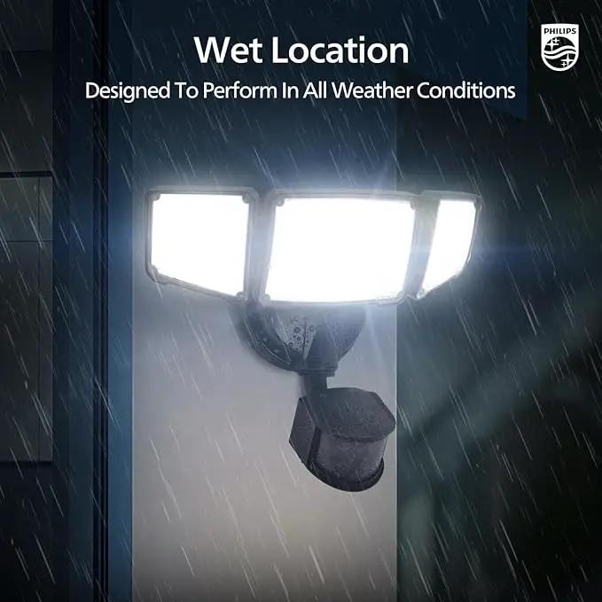 Philips 72W 7400LM LED Security Lights w/PIR Motion Sensor Outdoor, 5000K Daylight Dusk to Dawn Aluminum Flood Light, 3 Adjustable Heads, Waterproof for Garage, Yard, Porch by GreenHaven Gardens