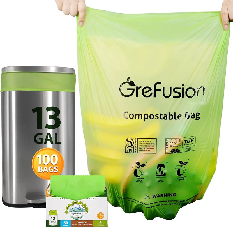 Compostable Bags,Trash bags 13+ gallon tall kitchen, Compostable Trash Lawn & Leaf Yard Waste Bags,Kitchen Compost Trash Bin Compatible,Extra Thick1.01 Mills,Certified by BPI and OK Compost by GreenHaven Gardens