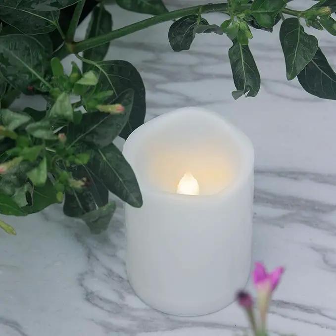 CANDLE CHOICE Waterproof Outdoor Battery Operated Flameless Candles Remote Timer White Plastic Realistic Flickering Fake Electric LED Pillars Lantern Garden Wedding Christmas Decorations 3”x4” 6 Pack by GreenHaven Gardens