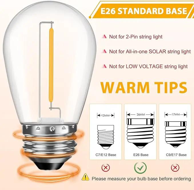 48 Pack LED S14 Replacement Light Bulbs, Shatterproof Outdoor 1 Watt to Replace 11Watts String Incandescent Bulb, Dimmable, E26 Regular Medium Screw Base, 2200K Warm White by GreenHaven Gardens