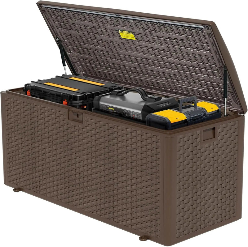 180 Gallon Lockable Deck Box, Waterproof & UV-Resistant Outdoor Storage for Patio Cushions, Heavy Duty Resin Deck Storage Container, Coffee by GreenHaven Gardens