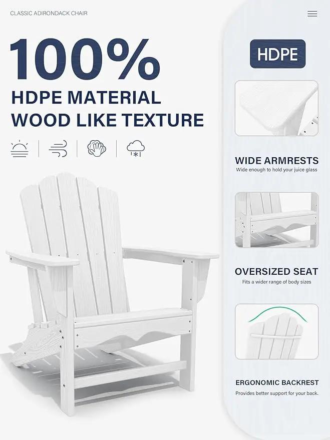 KINGYES HDPE Adirondack Chair, Classic All-Weather Outdoor Patio Adirondack Chair, White by GreenHaven Gardens