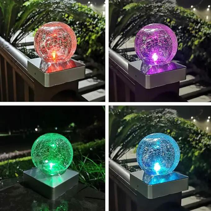 4x4 Solar Post Cap Lights Deck Fence Outdoor Railing Lights Decorative Solar Powered Gazing Ball Caps LED Lamp for Garden, Patio, Pathway by GreenHaven Gardens