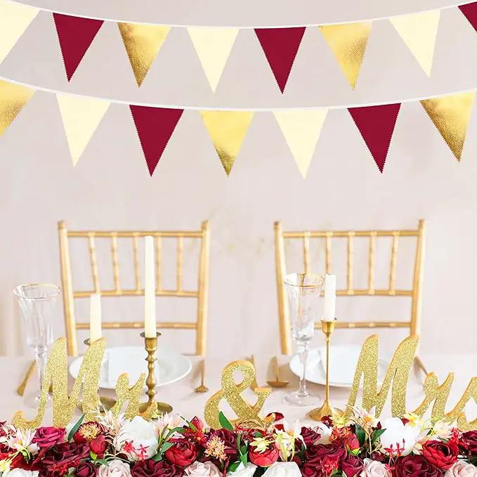 Burgundy Party Decorations Gold Maroon Beige Fabric Triangle Pennant Banner Garnet Flag Bunting Garland for Graduation Wedding Birthday Bridal Shower Bachelorette Anniversary Engagement Party Supplies by GreenHaven Gardens