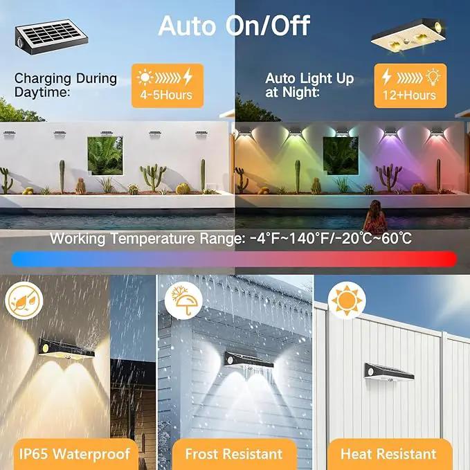 OUTON Solar Fence Lights Outdoor, 3-Side RGBCW Fence Light Solar Powered, 10 Modes Dusk to Dawn Auto ON/Off Deck Lights, IP65 Waterproof Outside Light for Garden Step Patio Backyard Wall, 8-Pack by GreenHaven Gardens