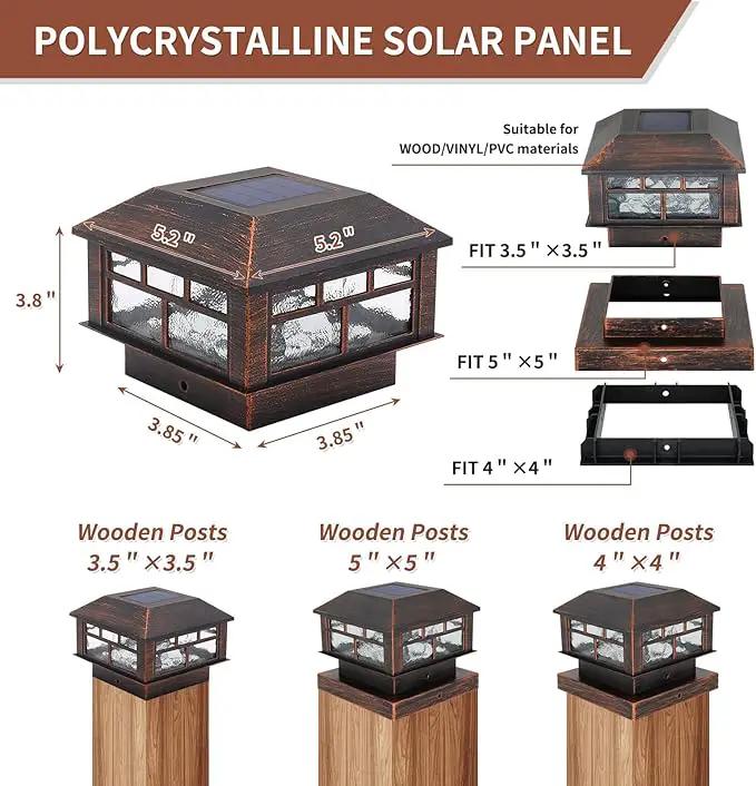 Solar Post Lights Outdoor, 20LM Fence Post Cap Lights, Waterproof, 2 Light Modes, Fit 3.5x3.5in 4x4in 5x5in Wooden Post, Solar Power Deck Lights for Garden Deck Patio Decoration(Bronze 2Pack) by GreenHaven Gardens