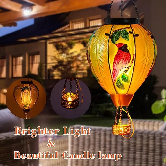 Large Hot Air Balloon Cardinal Solar Lantern Lights with Flame, Green Glass Balloon Lantern Waterproof Outdoor Decor for Garden Yard Patio, Birthday Mother's Day Gifts for Moms Women by GreenHaven Gardens