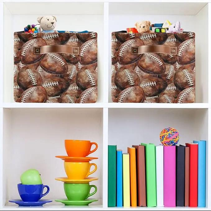 Football Rectangular Storage Basket Organizer Bin Shelf Baskets For Home Office Dorm by GreenHaven Gardens