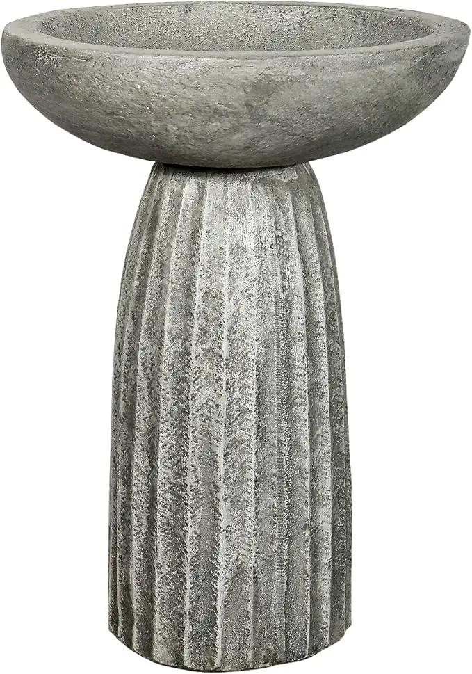 SunJet Modern Bird Bath, 24.4inches Height Fibre-Reinforced Concrete Birdbath with Textured Pedestal for Outdoor Garden, Yard, Lawn Decor by GreenHaven Gardens