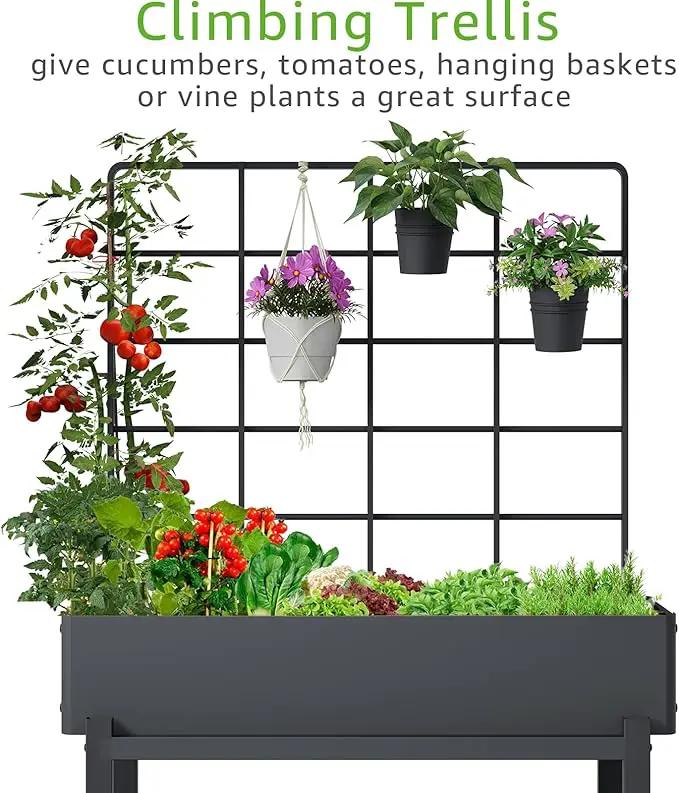 Metal Raised Garden Bed with Trellis, Elevated Planter Box with Legs for Outdoor Patio, Iron Standing Garden Box for Vegetables, Herbs, Flowers, Climbing Plants by GreenHaven Gardens