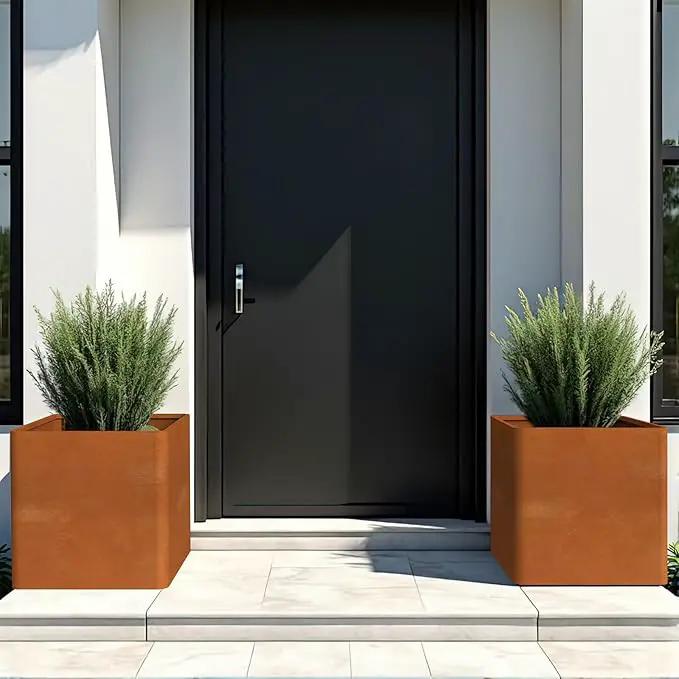 Corten Steel Planter Box 20" L x 20" W x 20" H,Large Metal Square Planter for Outdoor Plants,Metal Cube Flower Pot with Drainage Hole for Porch Hotel Patio Yard by GreenHaven Gardens