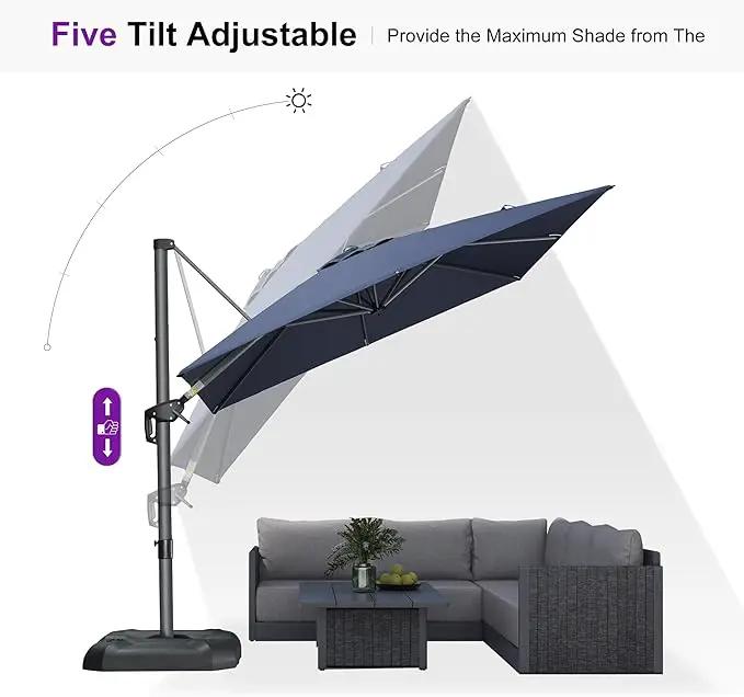 PURPLE LEAF 8 Feet Square Cantilever Umbrella Patio Umbrella with Base Outdoor Umbrella Aluminum Offset with 360-degree Rotation for Garden Deck Pool Patio, Navy Blue by GreenHaven Gardens