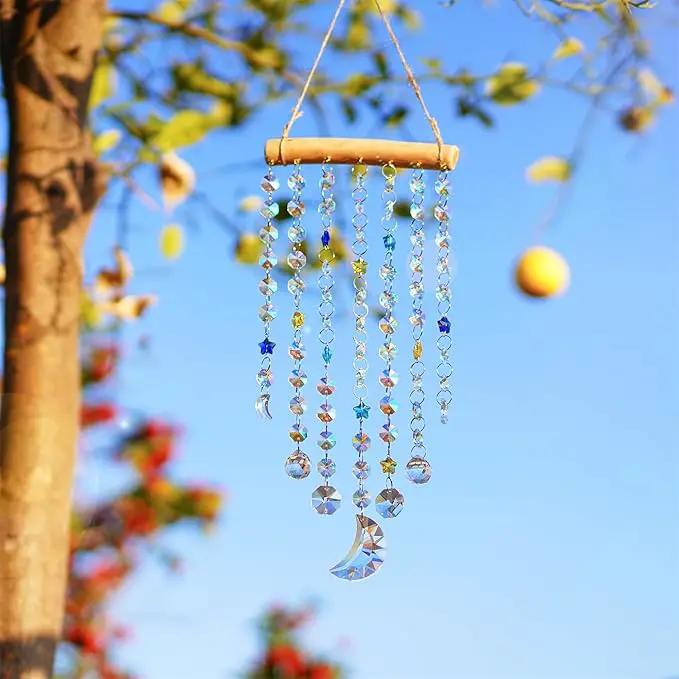 Crystal Moon Star Prism Suncatcher Rainbow Maker Pendant Window Garden Hanging Decoration Ornament Crystal Wind Chimes by GreenHaven Gardens