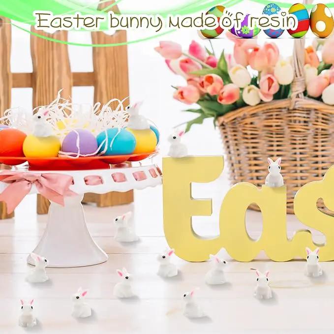 Exasinine 100Pcs Rabbit Miniature Figurines Easter Bunny Mini Rabbits Bunny Figurine Mini Resin Animals Fairy Garden Miniature Ornaments for Easter Egg Fillers Dollhouse Cake Home DéCor by GreenHaven Gardens