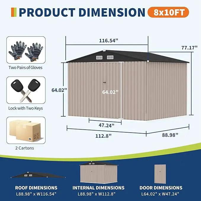 8x10 FT Metal Storage Sheds Outdoor with Floor, Metal Yard Sheds Garden Shed Kit, MetalTool Shed with Lockable Door, Metals UtilitySheds Buildings with Air Vent for Backyard Garden Patio Lawn by GreenHaven Gardens