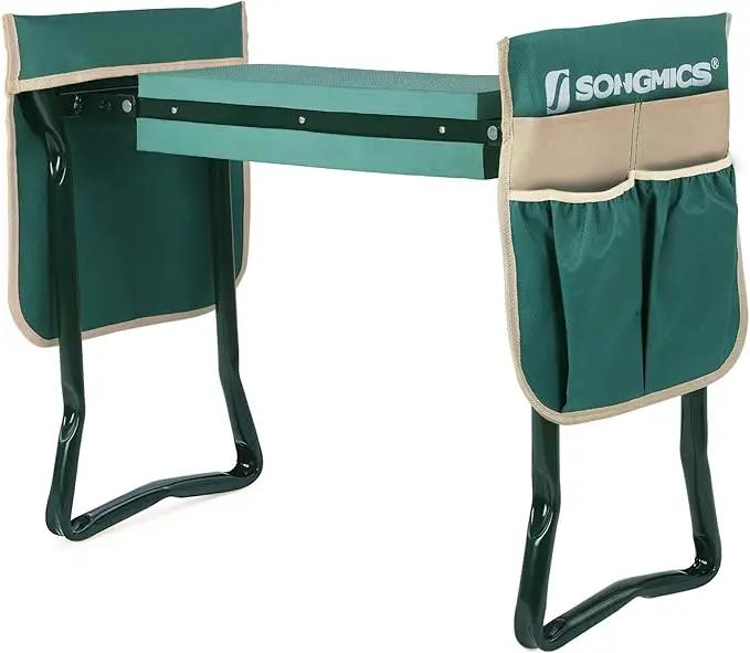 SONGMICS Garden Kneeler and Seat, Multifunctional Garden Kneeling Bench, Gardening Gifts for Women Men, Folding Gardening Stool, with 2 Tool Bags, 6-Inch Wide Kneeling Pad, Dark Green UGGK50L by GreenHaven Gardens