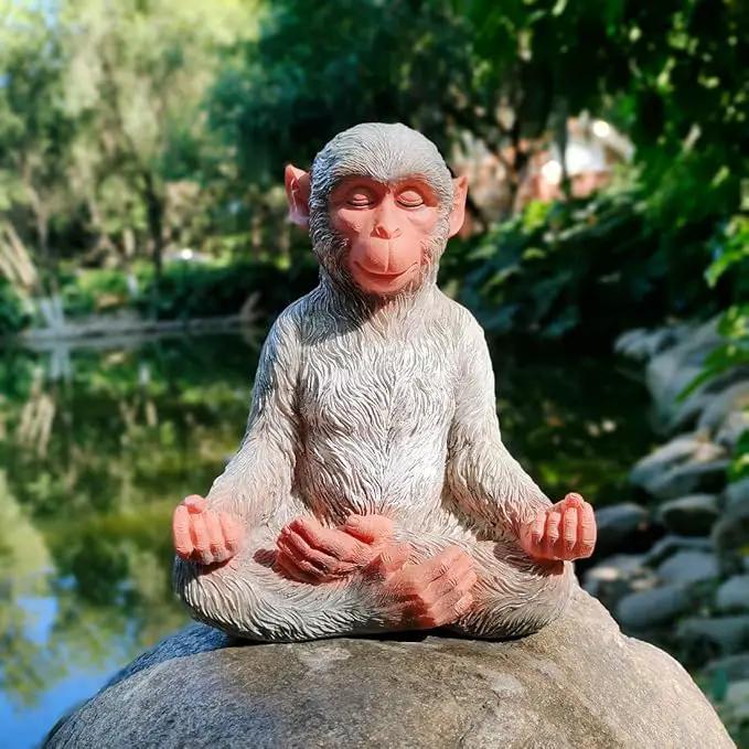 Meditation Monkey Stretching Monkey Statue-Resin Zen Animal Yoga Figurine for Outdoor Lawn Decor for Flower Beds, Fairy Gardens, and More by GreenHaven Gardens