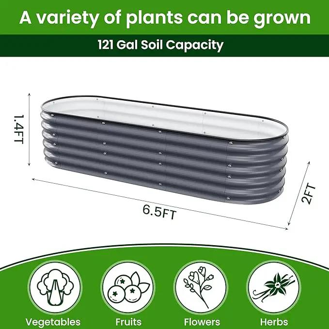 Oval Raised Garden Bed for Outdoors - 6.5X2X1.4 FT Galvanized Planter Raised Beds, Metal Planter Box for Vegetables,Flowers, Herbs, and Succulents(Deep Gery) by GreenHaven Gardens