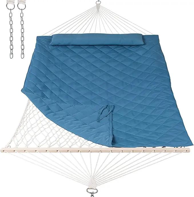 ANOW 2 Person Hammock with Detachable Large Hammock Pad and Pillow, for Garden Yard Outside, 450 LBS Weight Capacity, Blue by GreenHaven Gardens