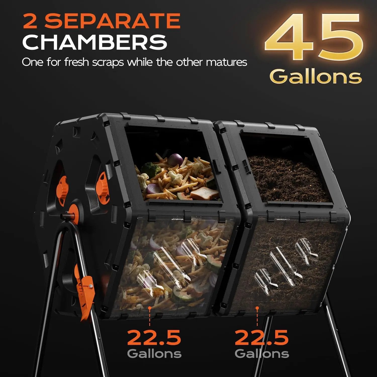 Compost Bin 45 Gallon, Easy Assemble Composter Tumbler, Dual Chamber Large Compost Bin Outdoor for Fast Composting, 360°Rotating Composter for Outside, Garden, Backyard, and Yard by GreenHaven Gardens