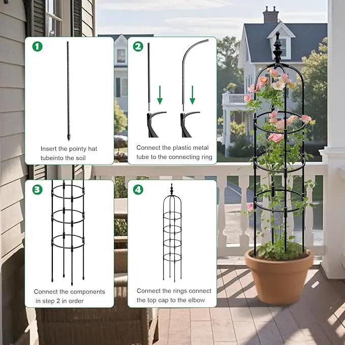 Trellis for Climbing Plants Outdoor 1Pcs Garden Obelisk, Metal Pipe Tomato Cage Cucumber Rose Flower Vegetable Grape Round Vine Tall Plants Trellis,Plants Support Stakes Potted Garden Tower Indoor by GreenHaven Gardens