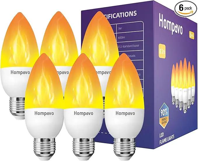 Hompavo Upgraded LED Flame Light Bulbs, 3 Modes Flickering Light Bulbs, E26 Candle Fire Light Bulb for Halloween Christmas Party Porch Indoor & Outdoor Home Decoration - 6 Pack by GreenHaven Gardens