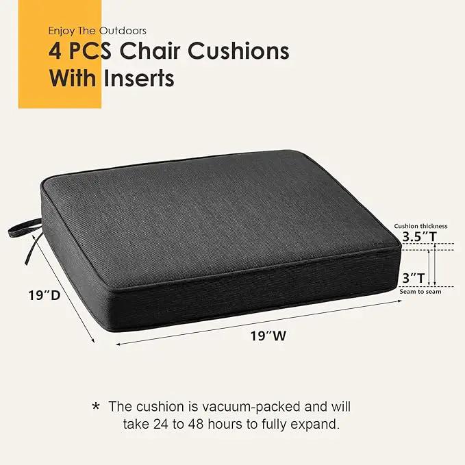 Outdoor Square Corner Seat Cushion, 19"x19"x3", Set of 4, Non Slip Seat Cushion Pads with Removable Cover for Patio Furniture, Garden Yard Lawn, Charcoal Gray by GreenHaven Gardens