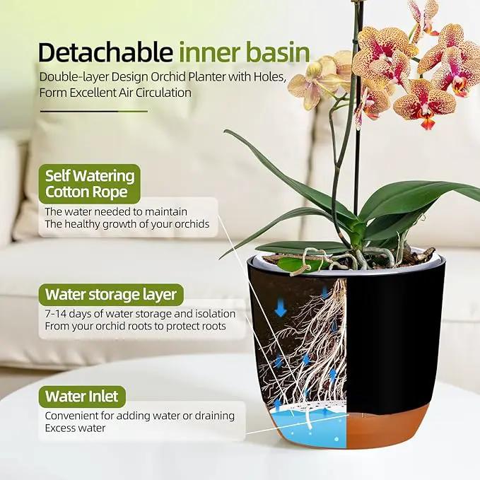 QCQHDU 2 Pack Orchid Pots with Holes for Repotting, Double-Layer and Self Watering Orchid Pot with Good Air Circulation by GreenHaven Gardens