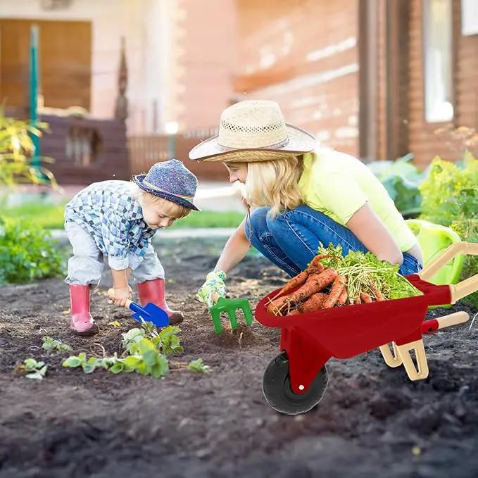 Kids Gardening Tools Outdoor Toys Set Backyard Play with Wheelbarrow Educational STEM Learning Pretend Toys Outdoor Indoor for Toddlers Kids Boys Girls (Red Wheelbarrow Set) by GreenHaven Gardens