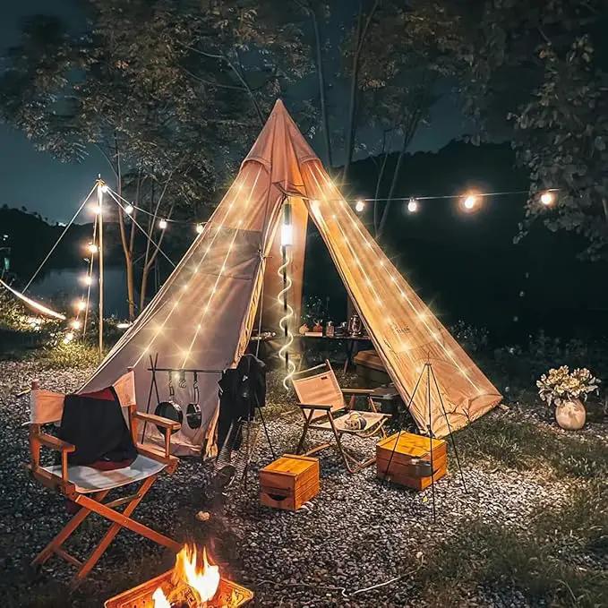 Camping Lantern with 49.2FT String, 2 in 1 Outdoor Warm White String Lights with 4 Modes & 5 Modes Rechargeable Camping Lamp IPX4 Waterproof Portable LED Tent Light for Outdoor Yard Garden Decoration by GreenHaven Gardens