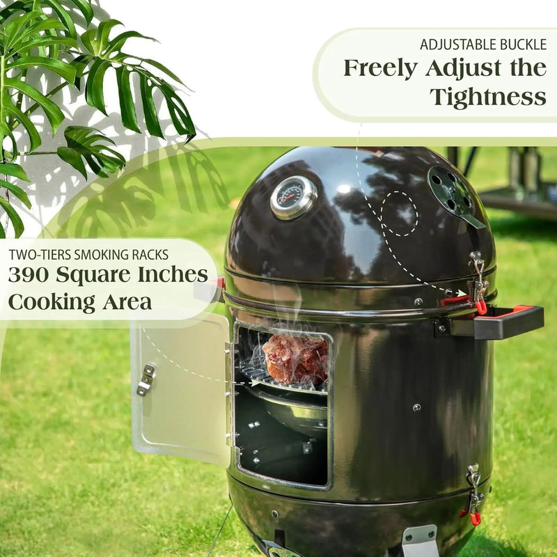 Sophia & William 18-Inch Vertical Charcoal Smokers BBQ Grills with Porcelain-Enameled Smoking Chamber & 2-Layer Smoking Shelves, Outdoor Smokers & Tabletop Grill Combo for Barbecue Camping(Black) by GreenHaven Gardens