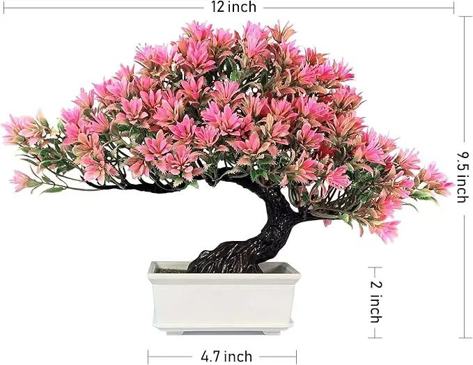 Fake Plants Plastic Artificial Bonsai Tree, Pink Room Decor Bonsai Tree for Home Bedroom Farmhouse Office Desk Decor, Tall 9.5" by GreenHaven Gardens