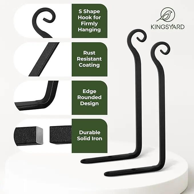 Kingsyard 2-Pack Wall Plant Hanger Outdoor - Heavy Duty Metal Hanging Bracket Hooks for Hanging Plant Bird Feeders Lanterns Wind Chimes Outdoor & Indoor, 6-Inch/Black by GreenHaven Gardens