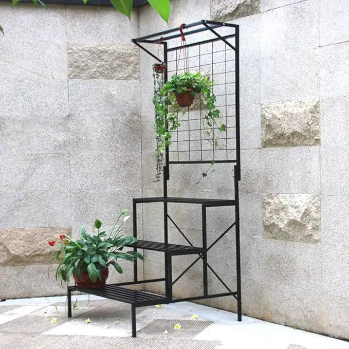 Zhongma 3 Tier Large Heavy Duty Plant Stand with Hanging Plant pot shelf, 35.43 x 33.27 x 78.74, Tall multi layer Plant Holder for Home, Garden, Each Tier: 35.43 L x 10.5W, Easy to Hold Large Plant by GreenHaven Gardens