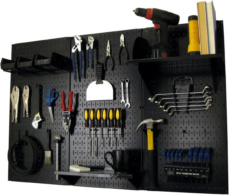 Wall Control Metal Pegboard Organizer 4ft Standard Storage Kit with Tool Board & B Slotted Storage Panel Deluxe Black Hooks by GreenHaven Gardens
