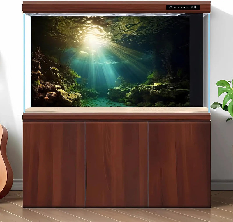 Fish Tank Background Under The Sea Aquarium Background Ocean Floor Sunray Rock Terrarium Backgrounds Coral Reef Aquatic Plants Underwater Cave Aquarium Wallpaper for Fish Tank Decorations 72x16in by GreenHaven Gardens
