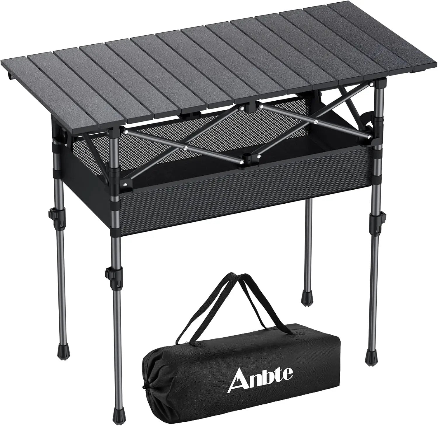Folding Camping Table, Aluminum Roll Up Camping Table Adjustable Height with Storage Net and Bag, Lightweight Outdoor Table 32.2” X 16”, for Outdoor Travel BBQ Party Picnic, Black by GreenHaven Gardens