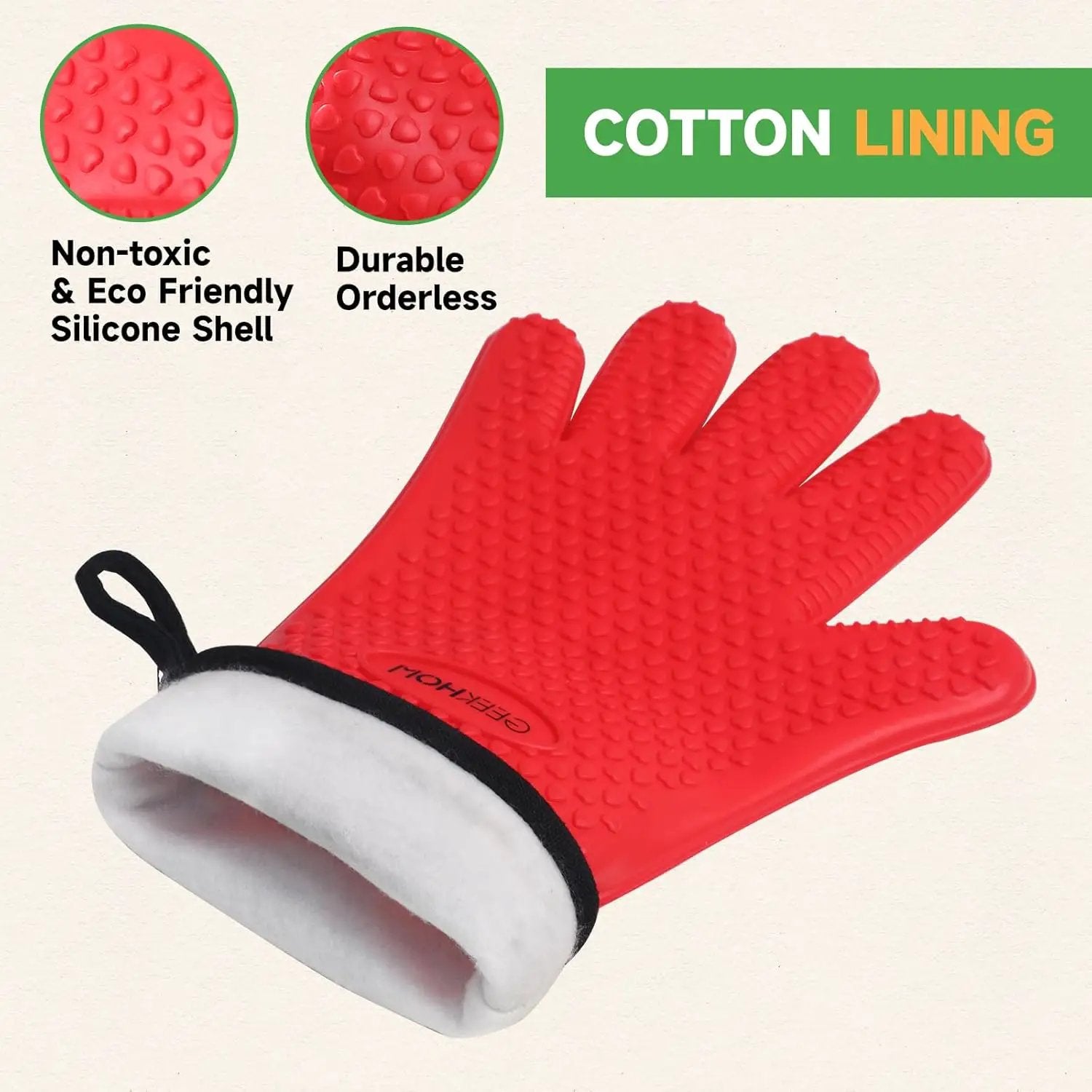 GEEKHOM BBQ Gloves Heat Resistant Oven Mitts - Silicone Grilling Gloves with 14" Long Arm Protection - Waterproof Pot Holder Non-Slip for Men & Women, Kitchen Cooking, Baking, Camping, Red by GreenHaven Gardens