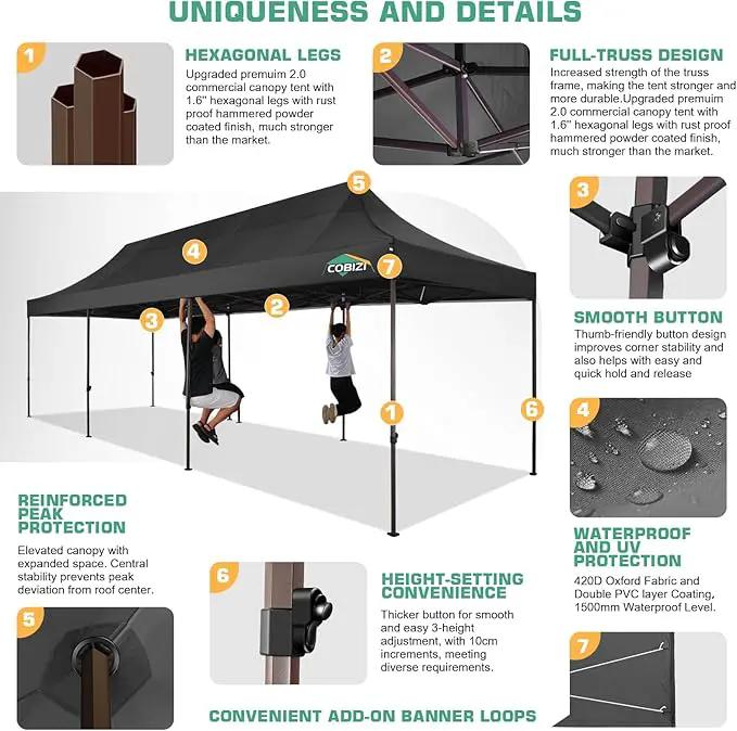 COBIZI 10x30 Pop Up Canopy Tent Heavy Duty with 8 Removable Sidewalls, Commercial Portable Tents for Parties Ez Up Canopy All-Weather Windproof & Waterproof and UPF 80+ Wedding Tent Sun Shelter by GreenHaven Gardens