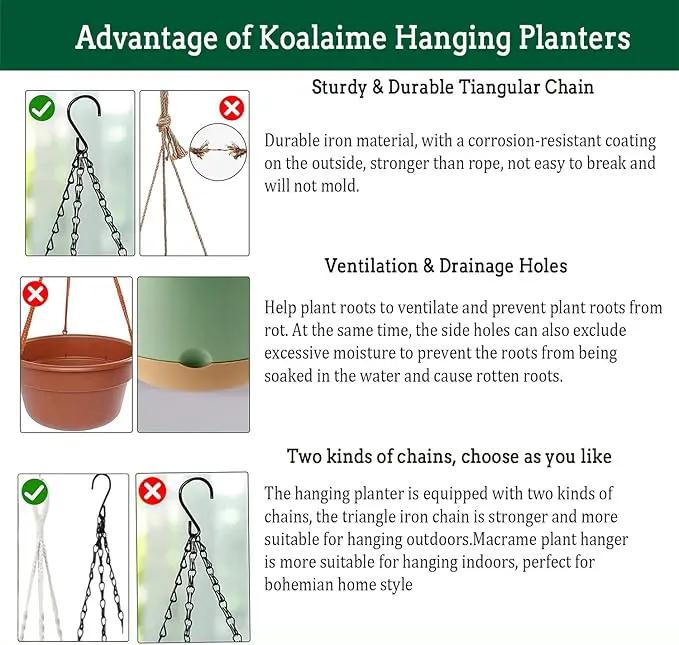 Hanging Planter Self Watering 10 Inch, 2 Pack Indoor Outdoor Hanging Baskets, Hanging Flower Pots with Drainage Hole & 2 Kinds of Plant Hangers for Garden Home Decor(Green)… by GreenHaven Gardens