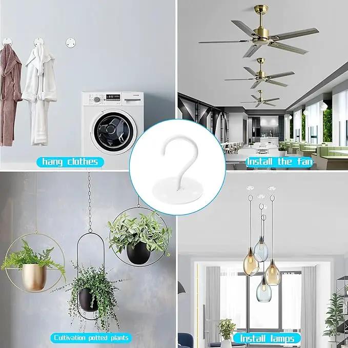 Ceiling Hooks for Hanging Plants - Metal Heavy Duty Wall Mounted Hangers for Hanging Bird Feeders, Planters, Wind Chimes, Include Professional Drywall Anchors (3-Pack (White) by GreenHaven Gardens