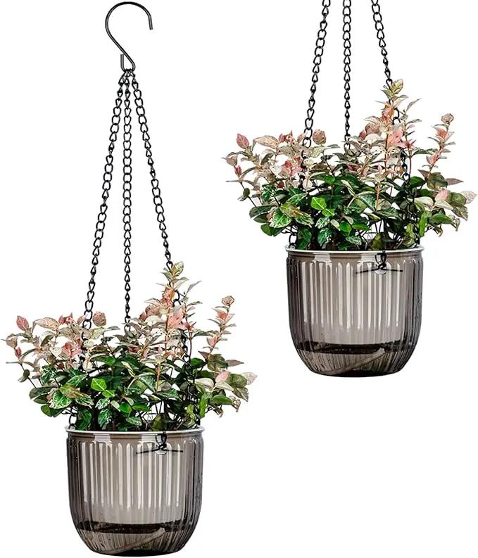 4.5 Inch 2 Pcs Self Watering Hanging Planter Indoor Plant Pots Drainage Holes, Outdoor Small Hanging Planters Flower Pot Basket, Visible Water Level, Plant Hanger Home Decor, Gardening by GreenHaven Gardens