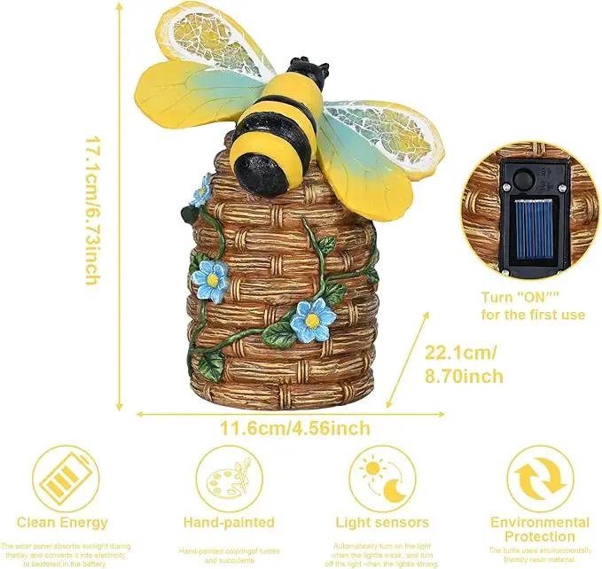 Garden Statue Bee Decor-Outdoor Statue Bees Decorations-Solar Garden Light Bumble bee Figurine Patio,Balcony,Yard,Lawn Ornament Mom Gift by GreenHaven Gardens