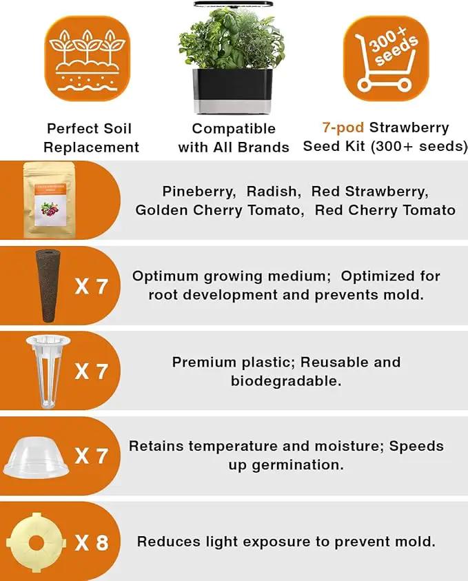 Red Strawberry and Pineberry Seed Pod Kit for AeroGarden, iDoo, Ahopegarden, MUFGA with Red Strawberry, Pineberry, Radish, Red Cherry/Golden Cherry Tomato - Compatible with All Hydroponics (7-Pod) by GreenHaven Gardens