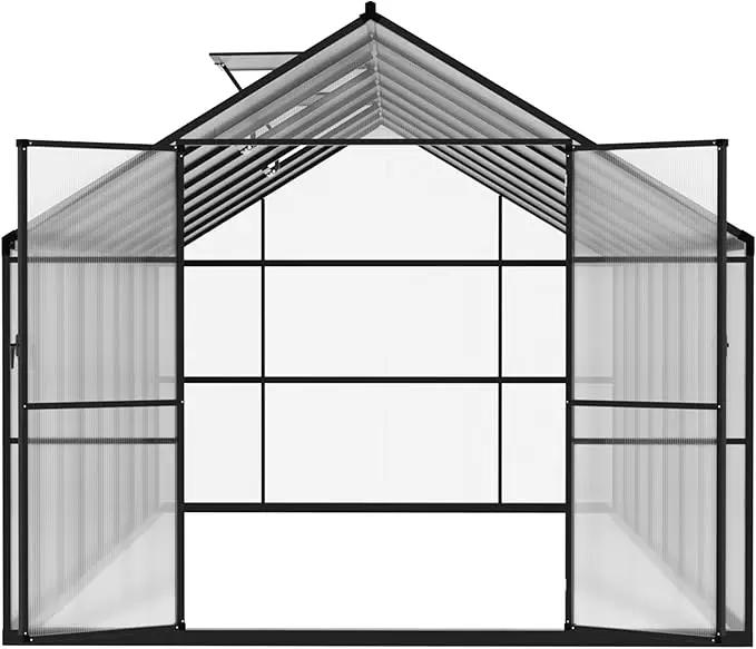 8x16 FT Polycarbonate Aluminum Greenhouse Kit, Outdoor Walk-in Green House with Adjustable Roof Vents and Lockable Door, Backyard Garden in Winter, Gray by GreenHaven Gardens