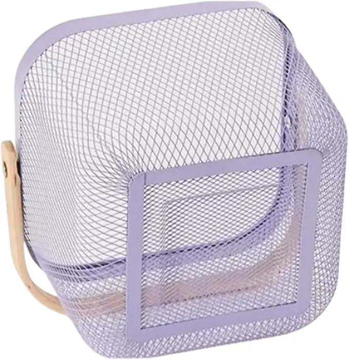 Metal Mesh Steel Basket, Storage Organizer Basket Multi-functional Hanging Kitchen Baskets Fruit Basket Bin with Bamboo Handle for Kitchen Bathroom Picnic Shopping Decor Cabinet Home, Purple by GreenHaven Gardens